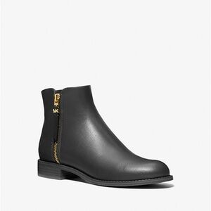 Michael Kors Britt Black Ankle Boots with Gold Accents
